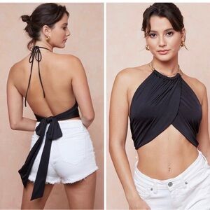 Halter chain double layered twist front crop top